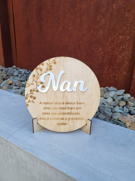 Mother's Day Gift For Nan or Grandma Wooden Plaque with Stand
