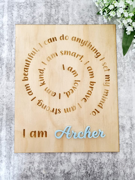 Affirmation Plaque Spiral with Acrylic Name