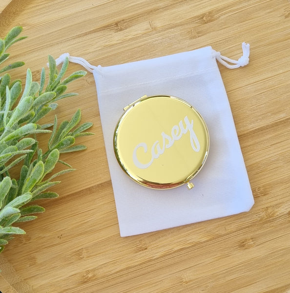 Copy of Compact Mirror Personalized Gold with Velvet Pouch