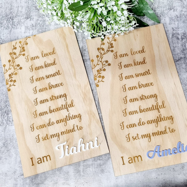 Affirmation Plaque Floral with Acrylic Name