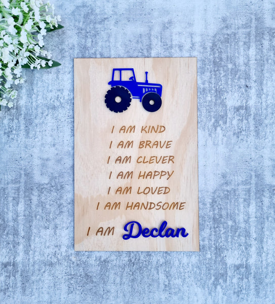 Tractor Affirmation Plaque with matching coloured Acrylic Name